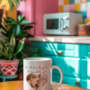 Taza con una fotografía especial y texto "En esta taza desayuna la reina de la casa. Te amo mamá"